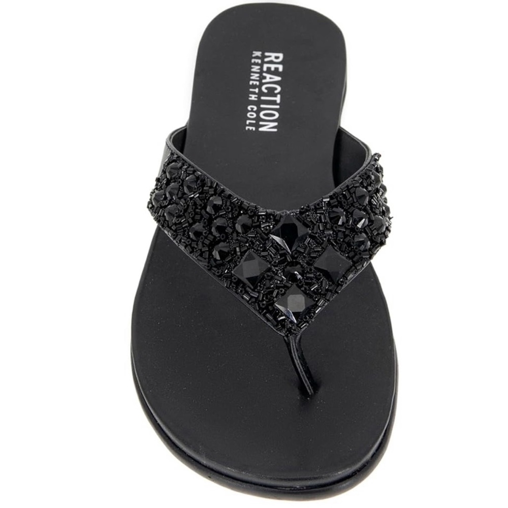 Kenneth Cole Reaction Women's Black Leather Beaded Sandals SZ 7.5
